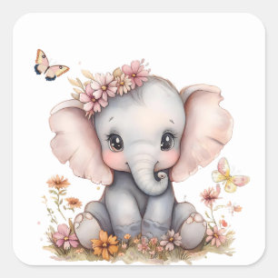 Baby elephant girl square sticker