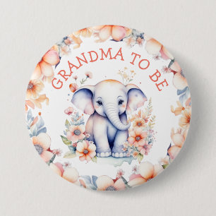 Baby Elephant Girl's Baby Shower Grandma to Be 3 Inch Round Button