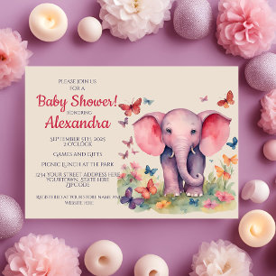 Baby Elephant Girls Baby Shower Invitation