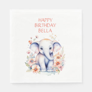 Baby Elephant Girl's Birthday Party Personalized Napkin