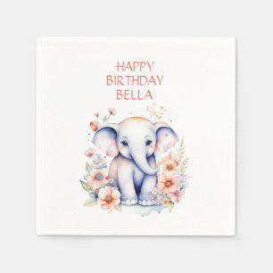Baby Elephant Girl's Birthday Party Personalized Napkin