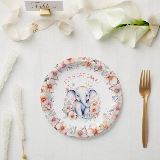Baby Elephant Girl's Birthday Party Personalized Paper Plate (Wedding)