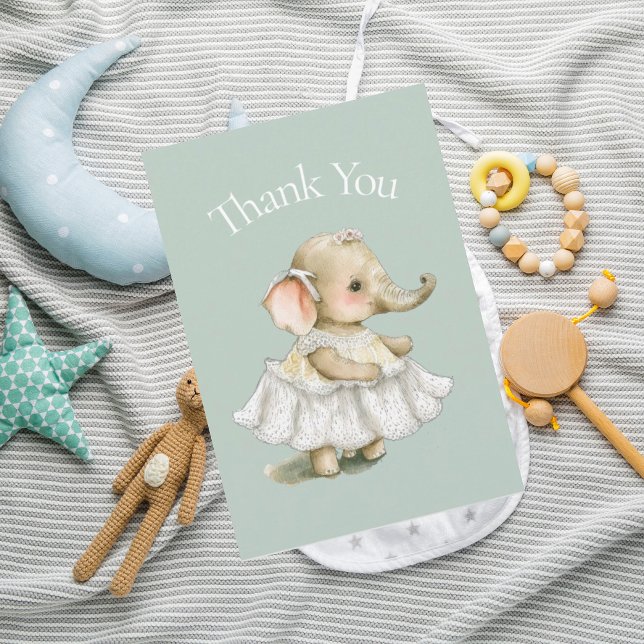 Baby Elephant Green Baby Shower Thank You (Creator Uploaded)