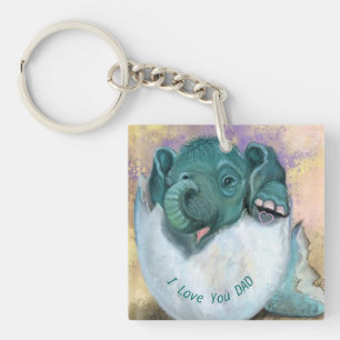 Baby Elephant Hatching From Egg - I Love You DAD Keychain