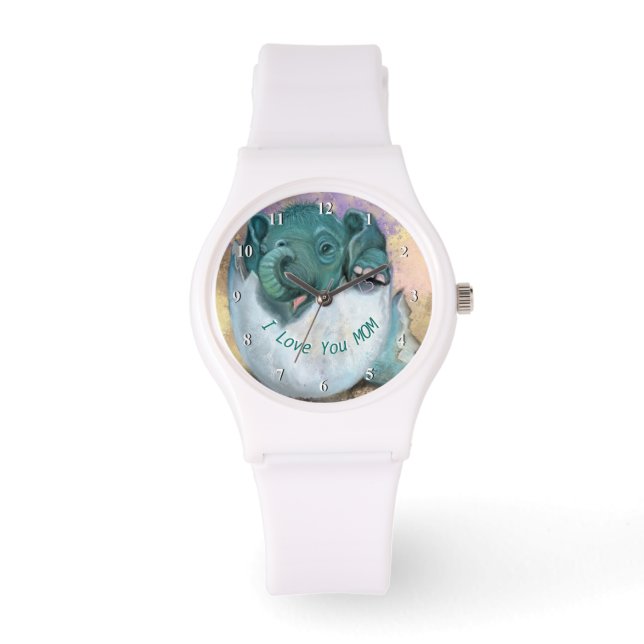 Baby Elephant Hatching From Egg - I Love You MOM Watch (Front)