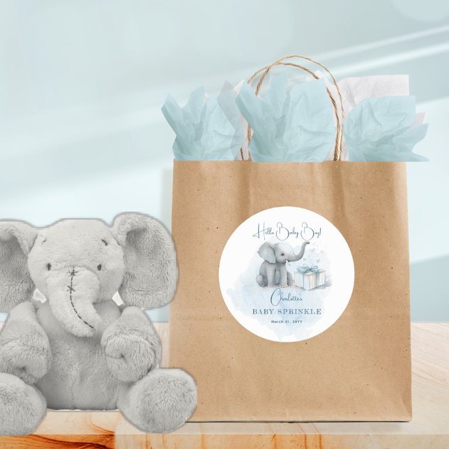 Baby Elephant Hello Baby Boy Blue Baby Sprinkle Classic Round Sticker (Creator Uploaded)