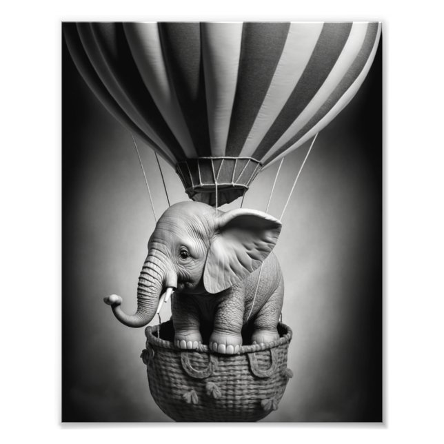 Baby Elephant in a Hot Air Balloon Photo Print (Front)