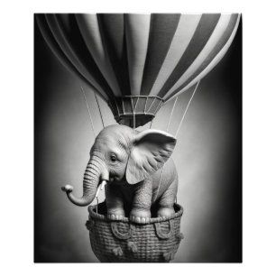 Baby Elephant in a Hot Air Balloon Photo Print