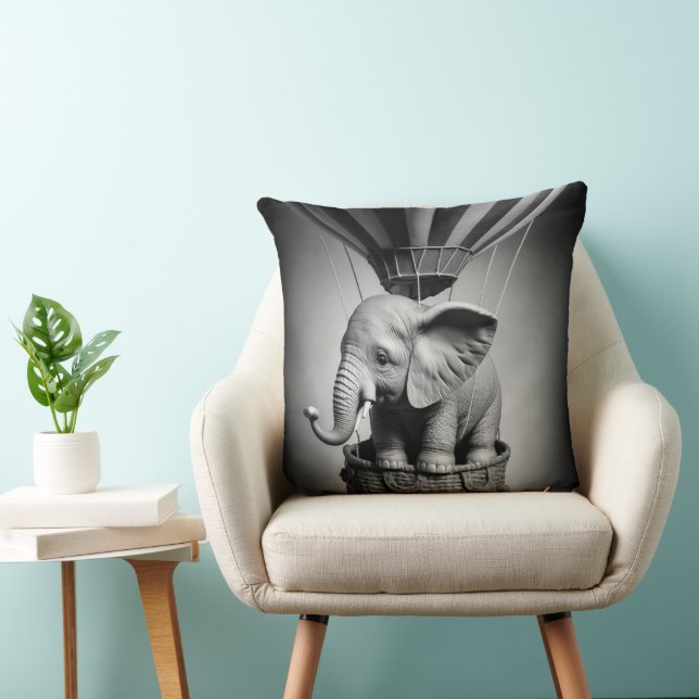 Baby Elephant in a Hot Air Balloon Throw Pillow (Chair)