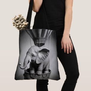 Baby Elephant in a Hot Air Balloon Tote Bag