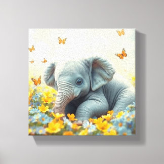 Baby Elephant in Flowers Canvas Print