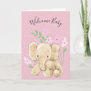Baby Elephant In Flowers for Newborn Card