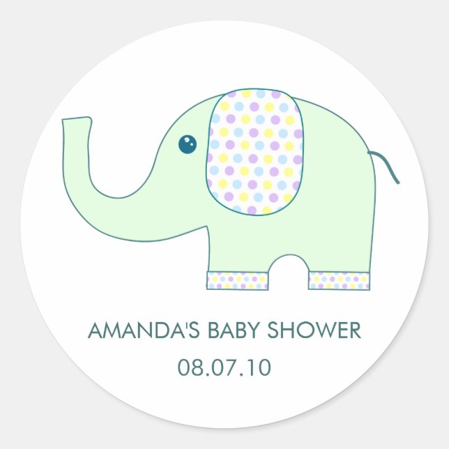 Baby Elephant in Pastels Baby Shower Stickers (Front)