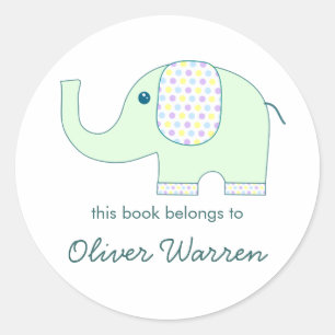 Baby Elephant in Pastels Bookplates Classic Round Sticker