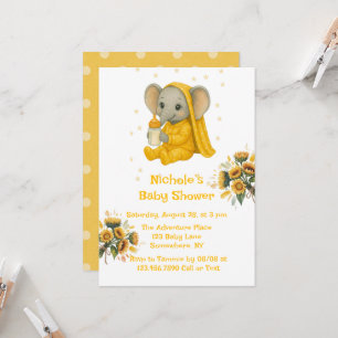 Baby Elephant in Yellow Pajamas Baby Shower Invitation
