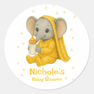 Baby Elephant in Yellow Pyjamas Baby Shower Classic Round Sticker