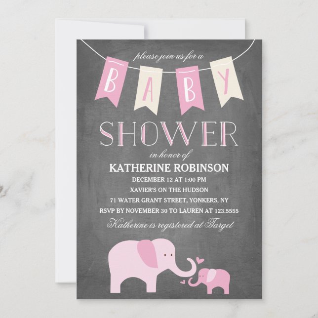 Baby Eléphant| Invitation Baby shower (Devant)