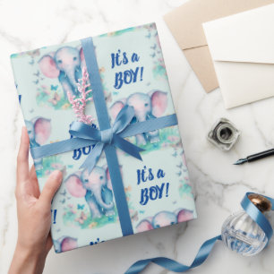 Baby Elephant Its a Boy Baby Shower Wrapping Paper