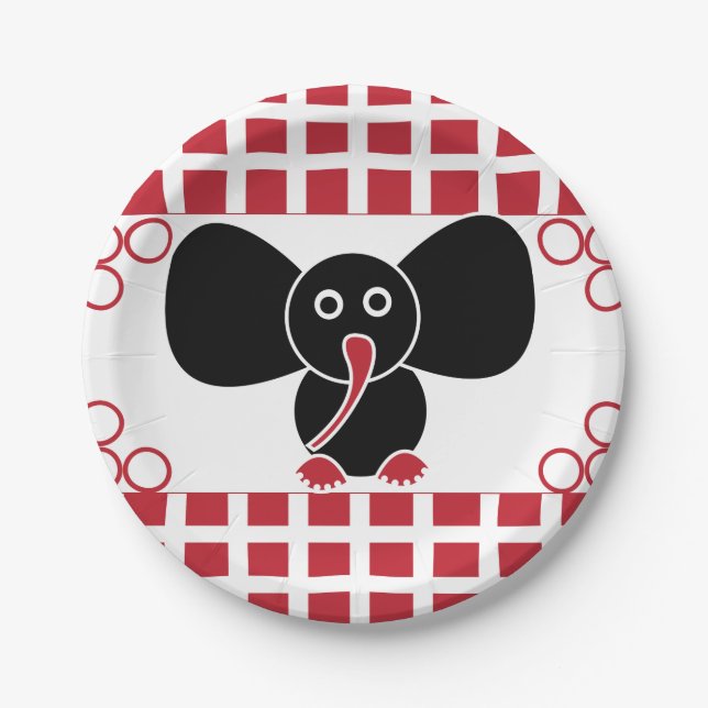 Baby Elephant Kids Birthday Party Paper Plate (Front)