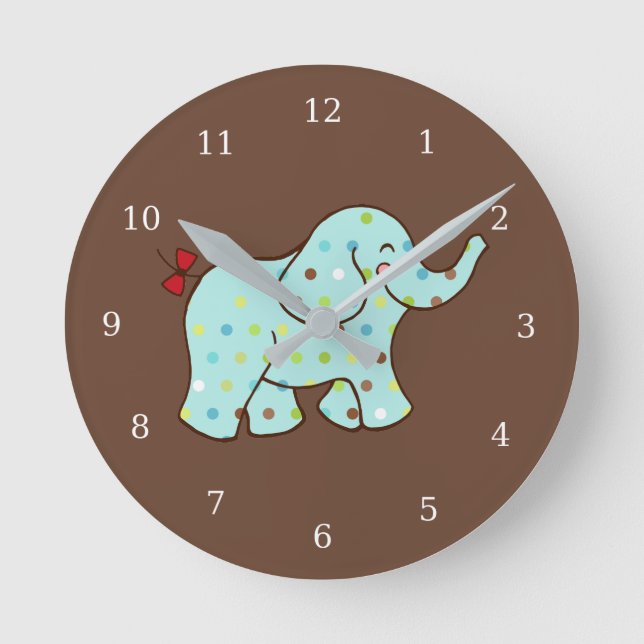 Baby Elephant Kids Room Nursery Wall Clock Gift (Front)