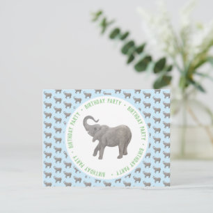 Baby Elephant Light Blue Birthday Invitation Postcard