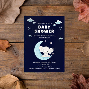 Baby Elephant Moon Baby Shower Invitation