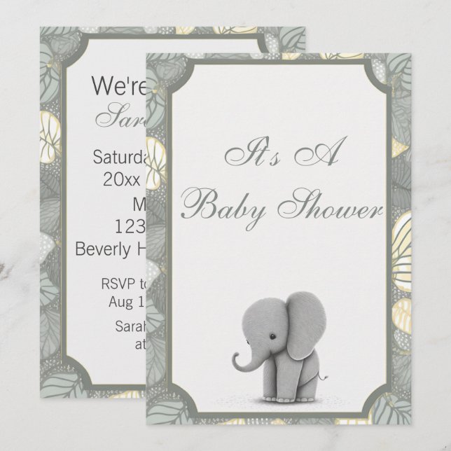 Baby Elephant Non Genre Baby shower Invitation (Devant / Derrière)
