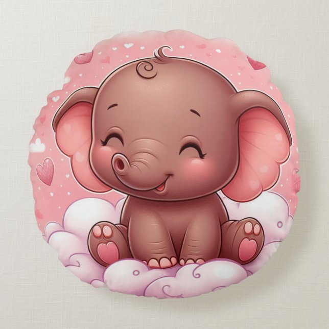Baby elephant nursery cushion, baby shower gift round pillow (Front)