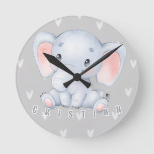 Baby Elephant Nursery Cute Decor  Round Clock