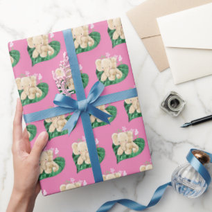 Baby Elephant on Leaf Wrapping Paper