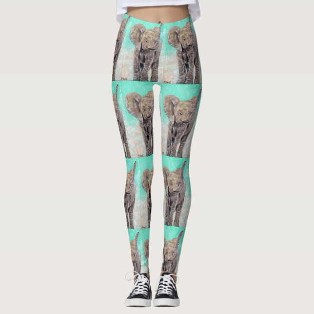 Baby Elephant Painting Leggings (Front)