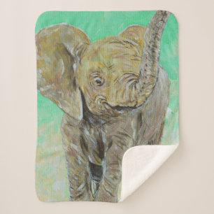 Baby Elephant Painting Sherpa Blanket