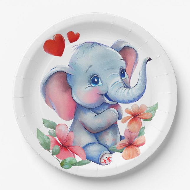 Baby Elephant  Paper Plate (Front)