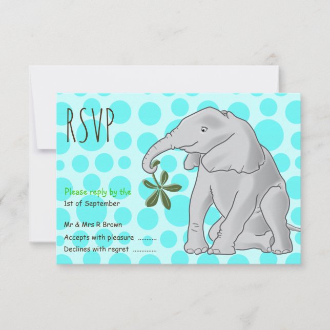 Baby Elephant Party RSVP Card (Front)