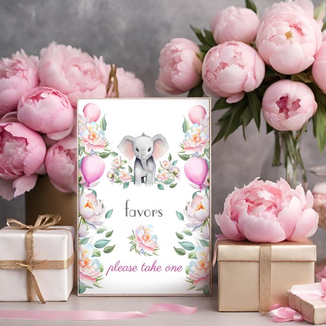 Baby Elephant Peonies, Balloons Favours Poster (Creator Uploaded)