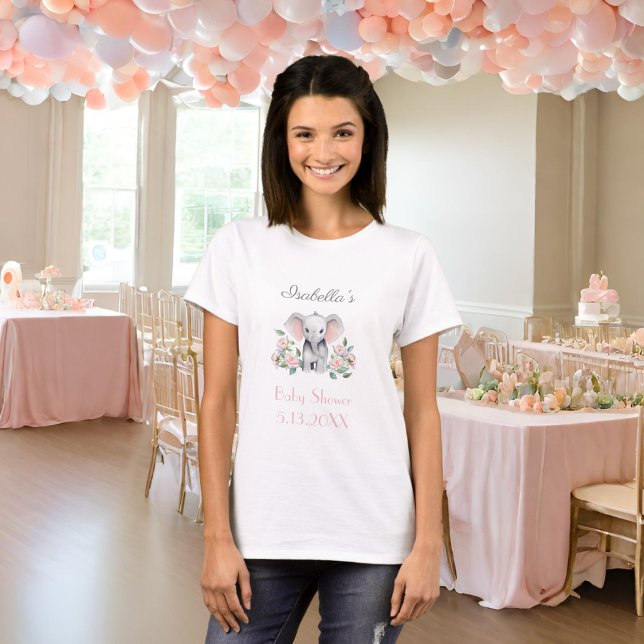Baby Elephant Peonies, Eucalyptus Baby Shower T-Shirt (A fun baby shower tee shirt.)