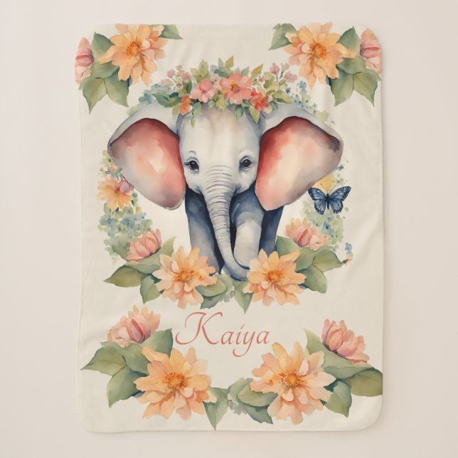 Baby Elephant Personalized Sherpa Blanket (Front)