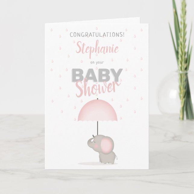 Baby Elephant Pink Baby Shower Card (Front)