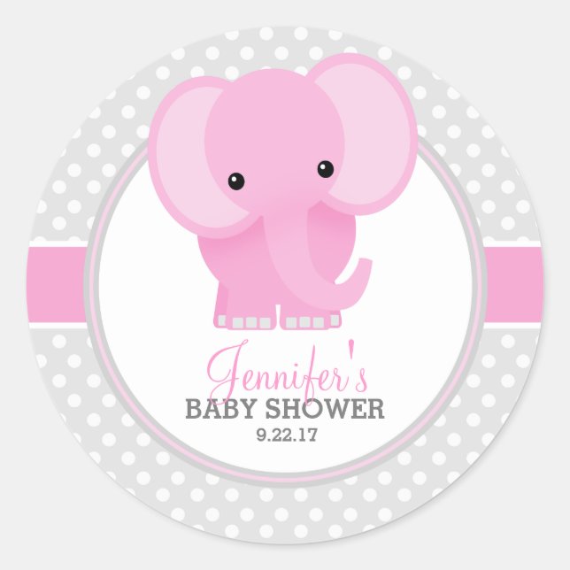 Baby Elephant (pink) Baby Shower Classic Round Sticker (Front)