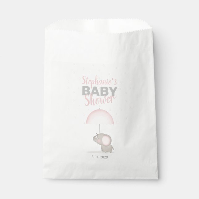 Baby Elephant Pink Baby Shower Favour Bag (Front)