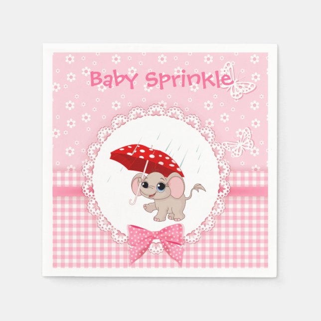 Baby Elephant Pink Baby Sprinkle Party Napkin (Front)