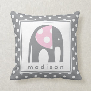 Baby Elephant Pink & Grey Polka Dots Throw Pillow