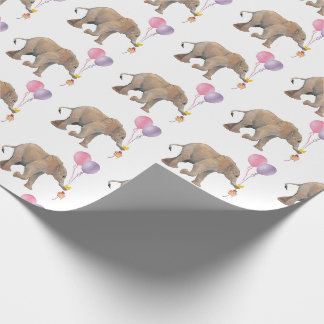 Baby Elephant pink & violet balloon Gift Wrapping Paper