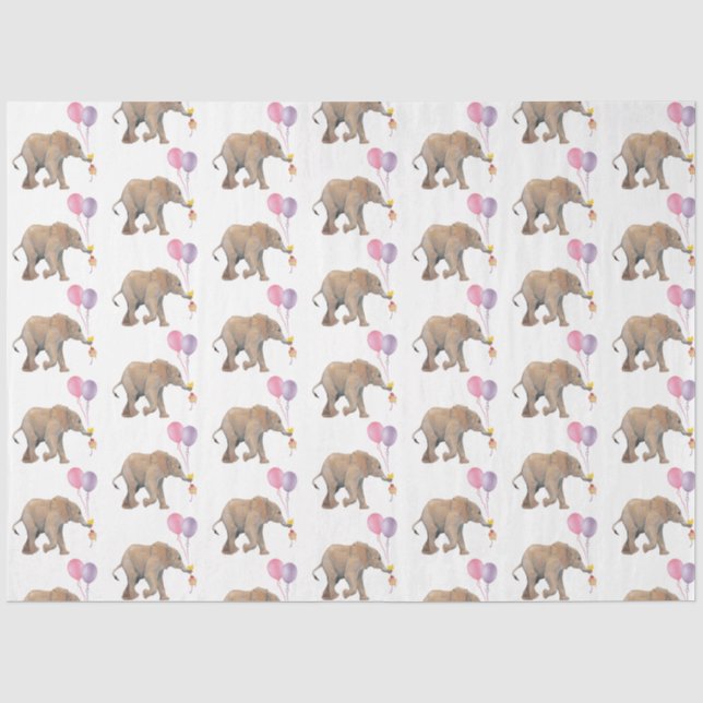 Baby Elephant pink & violet balloon Tissue Paper (Front)