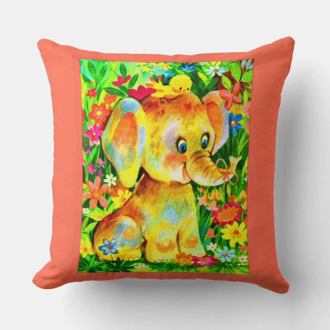 baby elephant print throw pillow (Front)