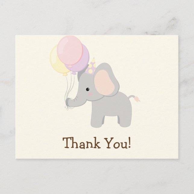 Baby Elephant; Purple Jungle Animal Thank You Postcard (Front)