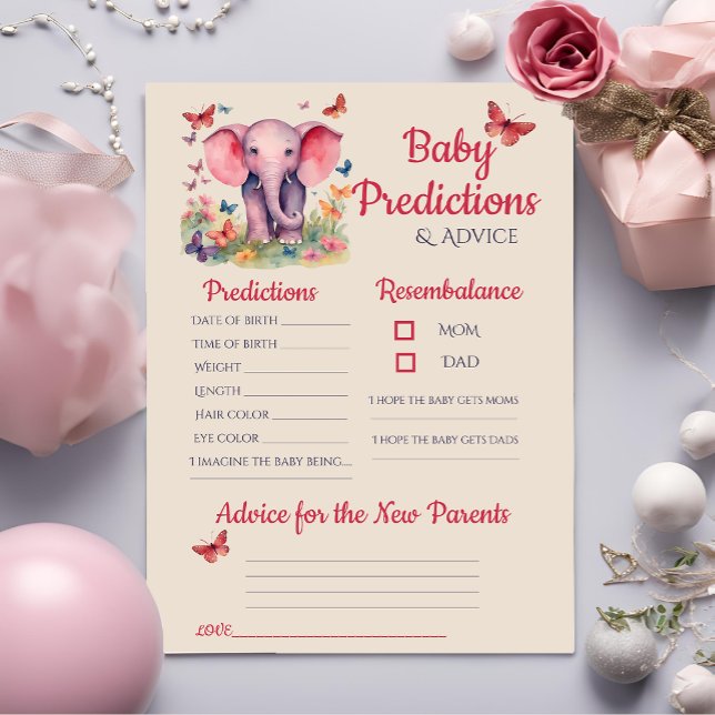 Baby Elephant rose Baby Predictions Carte conseil (Créateur téléchargé)