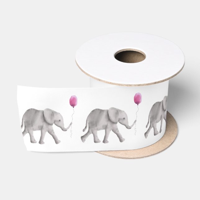 Baby Elephant Satin Ribbon for New Baby Gift Wrap (Spool)