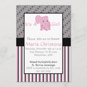 Baby Elephant Shower Invitation (Pink)