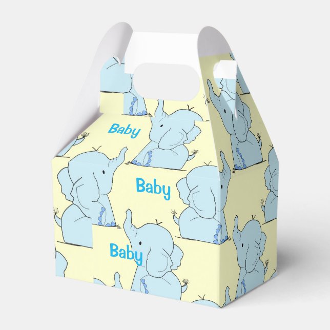 Baby Elephant Shower Paper Favour Box, Gable Favor Box (Front Side)